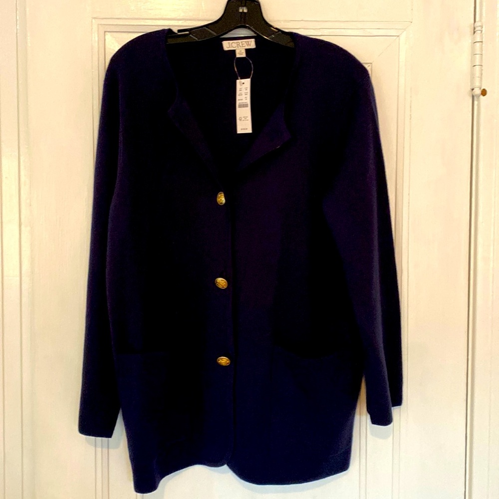 J Crew Navy Sweater Blazer with Gold Buttons, NWT